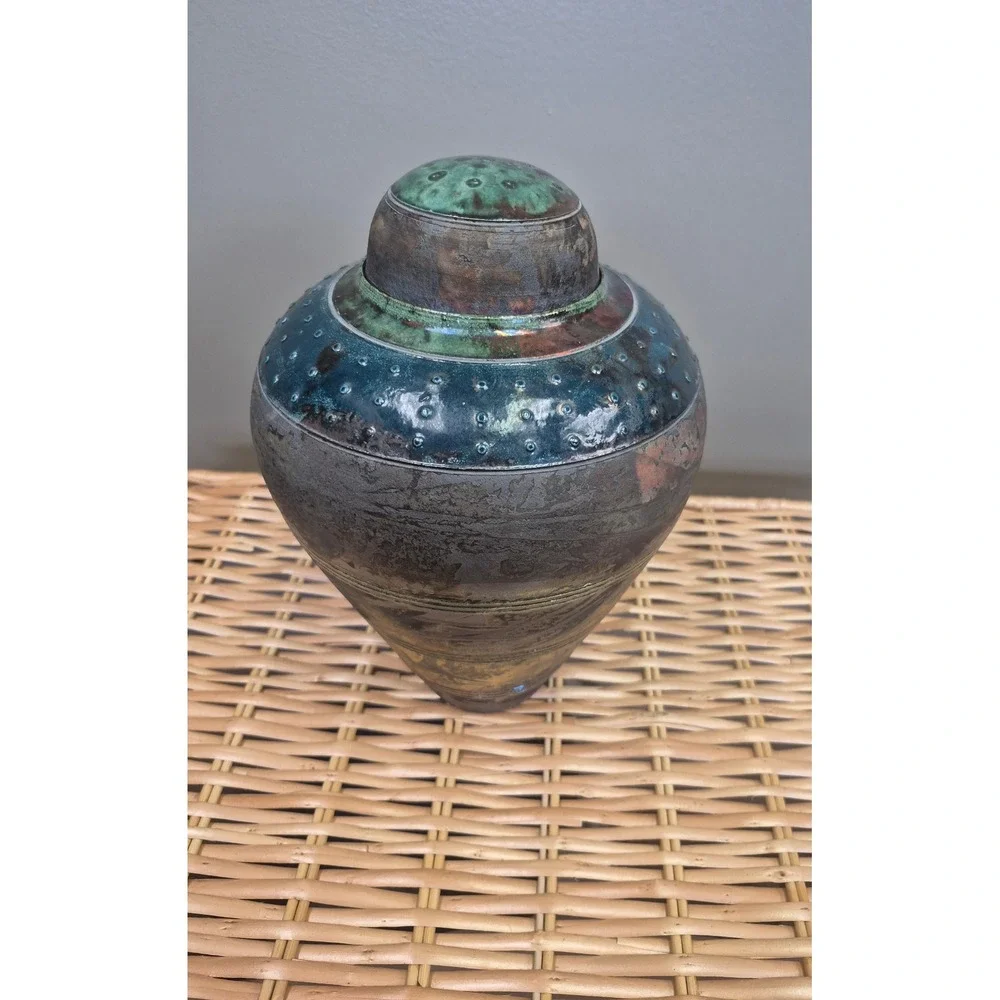 Vintage Raku Studio Pottery Lidded Vessel 11